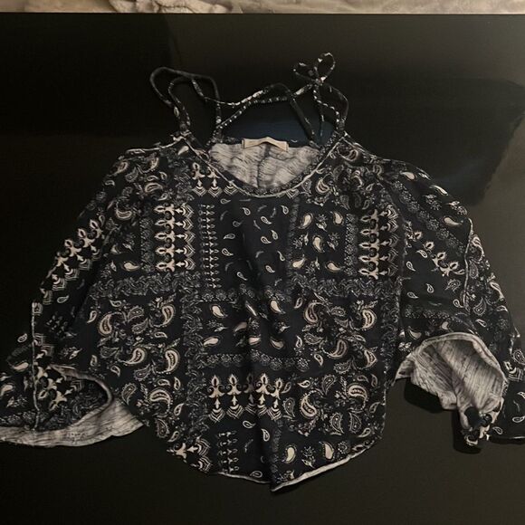 Like New Free People oversized floral cotton tank top navy M - Picture 4 of 6